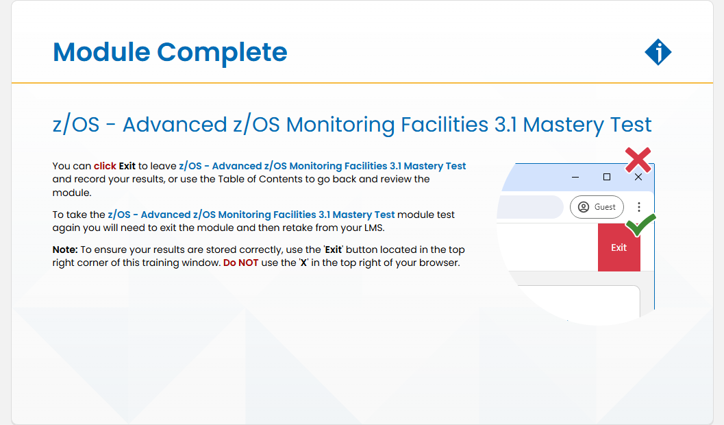 z/OS - Advanced z/OS Monitoring Facilities 3.1 總測驗 - 模組完成 screenshot