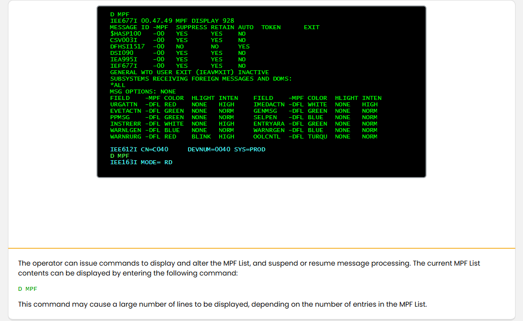 MPF 與訊息抑制 - DISPLAY MPF 指令 screenshot
