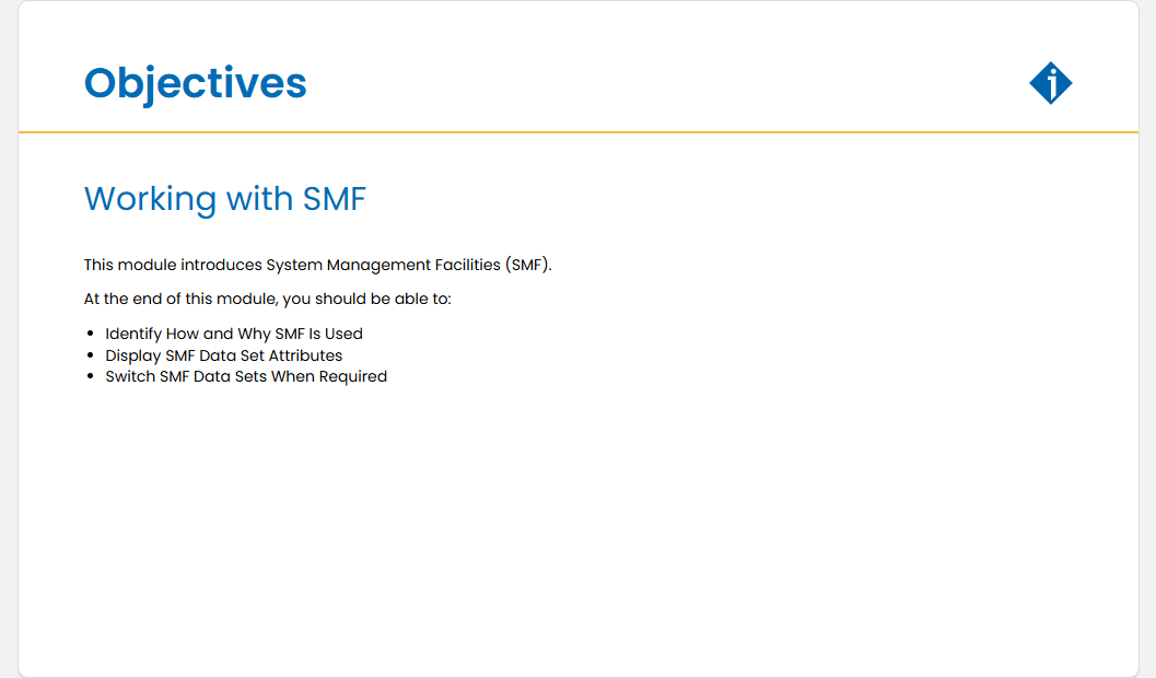 使用 SMF - 學習目標 screenshot