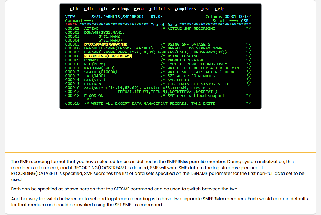 使用 SMF - SMFPRMxx PARMLIB 成員 screenshot